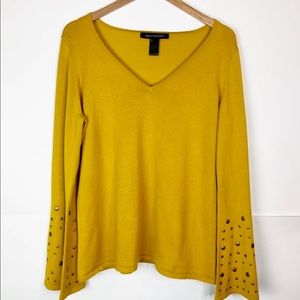 EUC Ashley Stewart Mustard Bell Sleeve Sweater